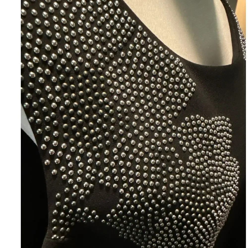 Calvin Klein Black Silver Studded Fitted Dress 16 - Picture 6 of 6